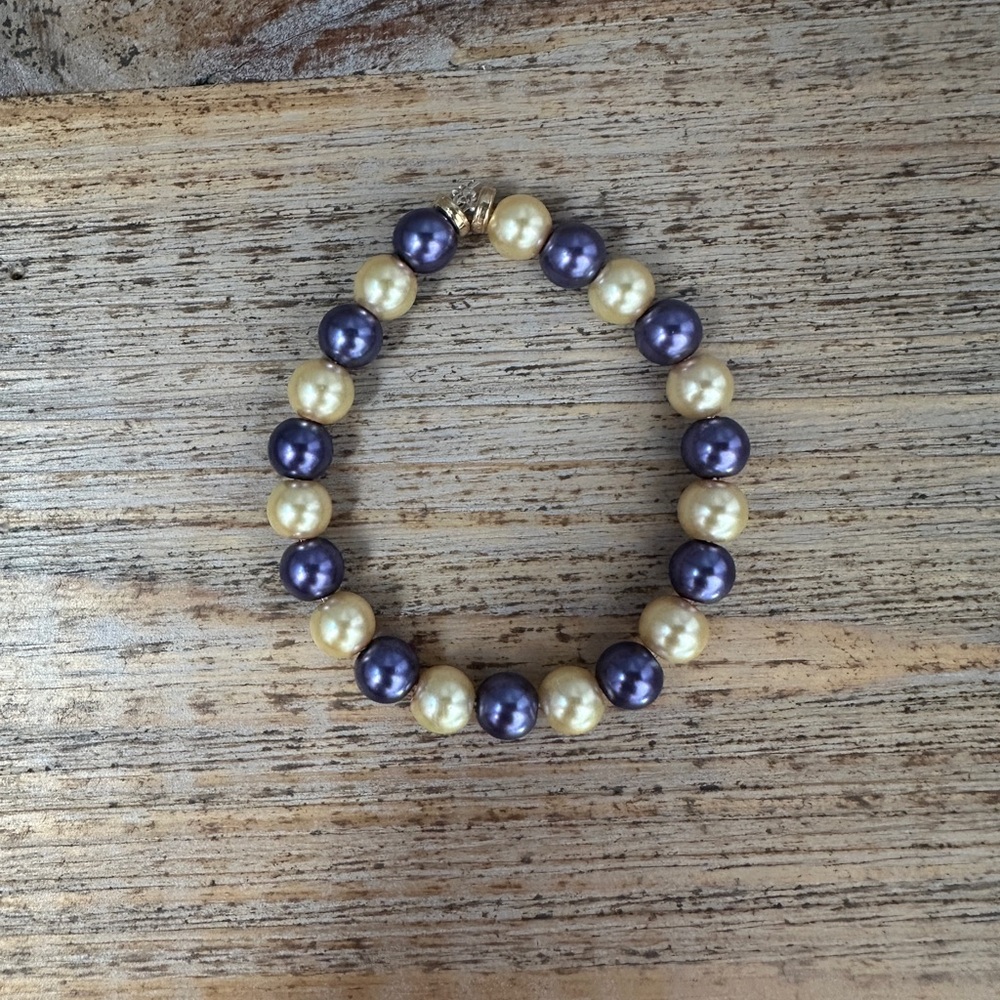 Elegant Purple and Gold Pearl Bracelet Handcrafted